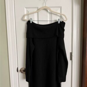 GAP Black Ribbed Off-Shoulder Mini Sweater Dress (L Petite)